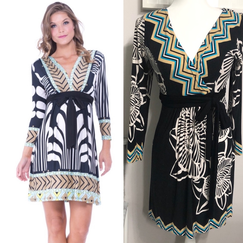 OLIAN Tunic Top Wrap Dress Black Floral Maternity